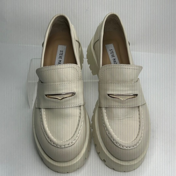 Steve Madden Lawrence Bone Leather Chunky Lug Sole Platform Loafers 8M LAWR01S1 - Picture 5 of 11